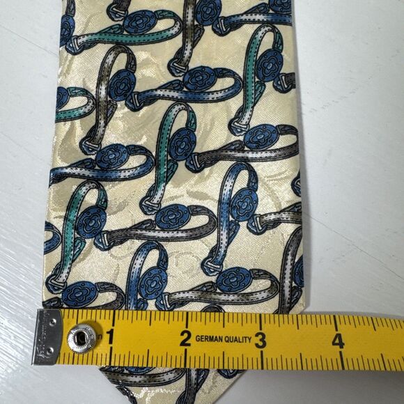 - Ferruccio Vintage Hand Made Italian Necktie Cream Blue Green Gray - Picture 7 of 7